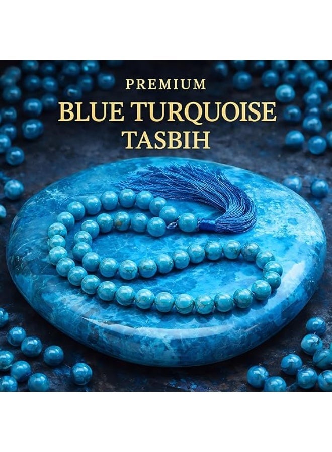 Islamic Tasbih Natural Feroza Stone Blue Turquoise 33 Beads 8mm Prayer Beads for Zikr Dhikr Muslim Tasbeeh with Tassel Gift Pouch - Image 2